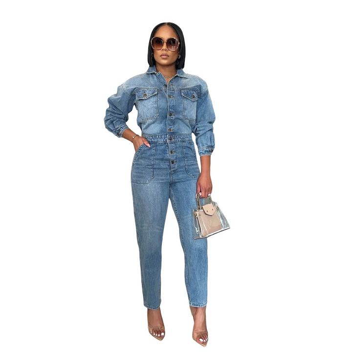 Long Sleeve Denim Jumpsuit