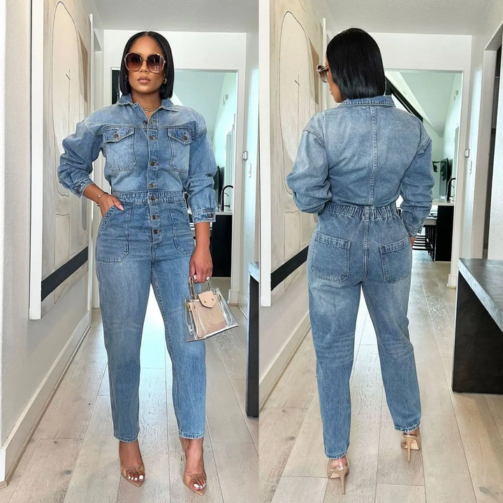 Long Sleeve Denim Jumpsuit