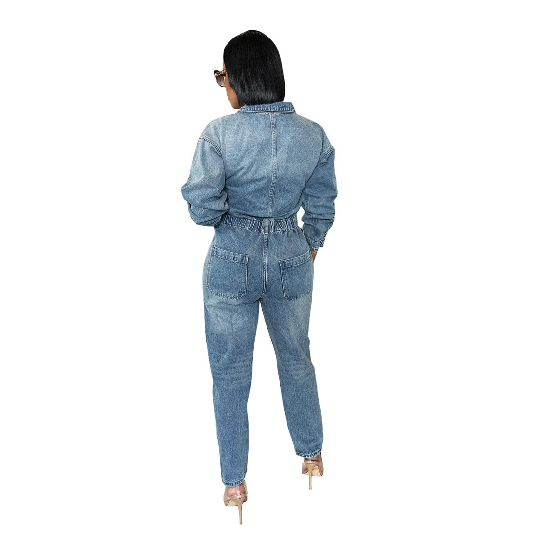 Long Sleeve Denim Jumpsuit