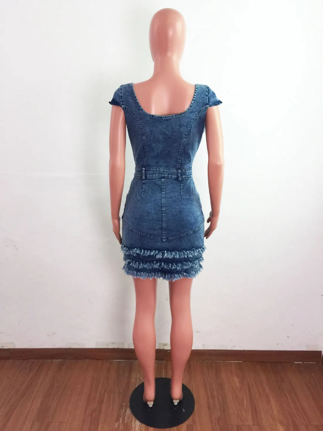 Raw Edge Fringe Denim Dress